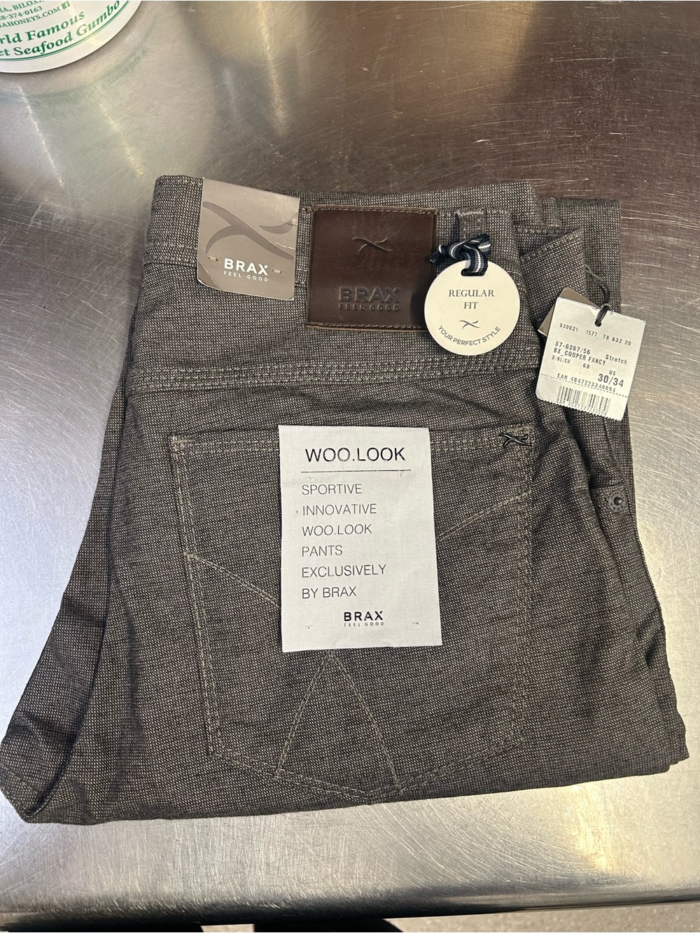 BRAX Wool-Look Slim Straight Pants in Charcoal Gray